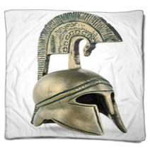 Ancient Greek Helmet Replica On White Background Blankets 47804930