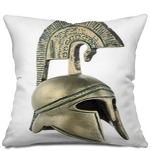 Ancient Greek Helmet Replica On White Background Pillows 47804930