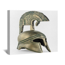 Ancient Greek Helmet Replica On White Background Wall Art 47804930