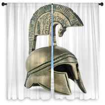 Ancient Greek Helmet Replica On White Background Window Curtains 47804930