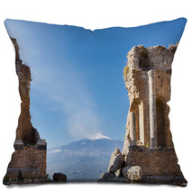 Ancient Greek Roman Theater In Taormina - Sicily Pillows 46451208