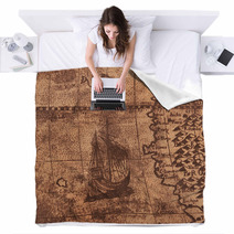 Ancient Map Background Blankets 65060181