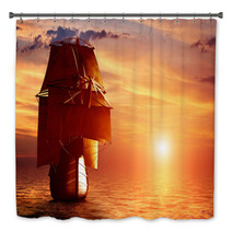 Ancient Pirate Ship Sailing On The Ocean At Sunset Bath Decor 66004105