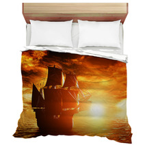 Ancient Pirate Ship Sailing On The Ocean At Sunset Bedding 66004091