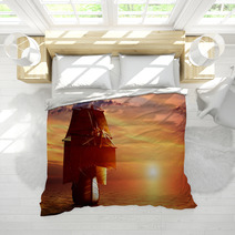 Ancient Pirate Ship Sailing On The Ocean At Sunset Bedding 66004105