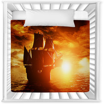 Ancient Pirate Ship Sailing On The Ocean At Sunset Nursery Decor 66004091