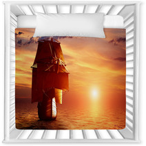 Ancient Pirate Ship Sailing On The Ocean At Sunset Nursery Decor 66004105