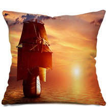 Ancient Pirate Ship Sailing On The Ocean At Sunset Pillows 66004105