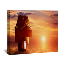 Ancient Pirate Ship Sailing On The Ocean At Sunset Wall Art 66004105