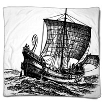 Ancient Sailboat At Sea Blankets 53444802