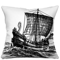 Ancient Sailboat At Sea Pillows 53444802