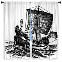 Ancient Sailboat At Sea Window Curtains 53444802