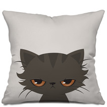 Angry Cat Cartoon Cute Grumpy Cat Vector Pillows 190749067