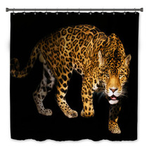 Angry Wild Panther On Black Background Bath Decor 454094
