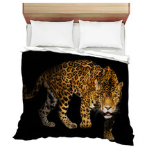 Angry Wild Panther On Black Background Bedding 454094