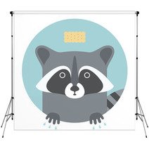Animal Set. Portrait In Flat Graphics - Raccoon Backdrops 79995768