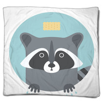 Animal Set. Portrait In Flat Graphics - Raccoon Blankets 79995768