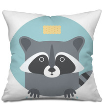 Animal Set. Portrait In Flat Graphics - Raccoon Pillows 79995768