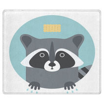 Animal Set. Portrait In Flat Graphics - Raccoon Rugs 79995768