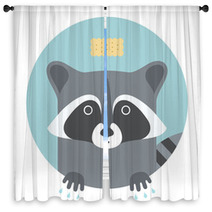 Animal Set. Portrait In Flat Graphics - Raccoon Window Curtains 79995768