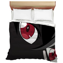 Anime Eyes Red Eyes On Black Background Anime Face From Cartoon Backdrop For Poster Vector Illustration Bedding 124242208