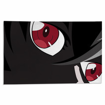 Anime Eyes Red Eyes On Black Background Anime Face From Cartoon Backdrop For Poster Vector Illustration Rugs 124242208