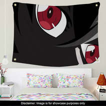 Anime Eyes Red Eyes On Black Background Anime Face From Cartoon Backdrop For Poster Vector Illustration Wall Art 124242208