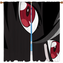 Anime Eyes Red Eyes On Black Background Anime Face From Cartoon Backdrop For Poster Vector Illustration Window Curtains 124242208