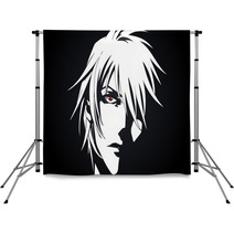Anime Face From Cartoon With Anime Red Eyes On Black And White Background Vector Illustration Backdrops 205506807