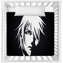 Anime Face From Cartoon With Anime Red Eyes On Black And White Background Vector Illustration Nursery Decor 205506807