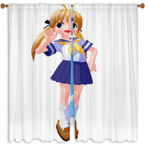 Anime Sailor Saying Hello Window Curtains 23695504