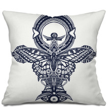 Ankh And Butterfly Tattoo And T Shirt Design Ancient Egyptian Cross T Shirt Design Decorative Ethnic Style Of Ancient Egypt Ankh Symbol Of Eternal Life Tattoo Key To Immortality Pillows 181320759