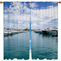 Antibes, France. Yachts In Port Vauban - 2 Window Curtains 67779190