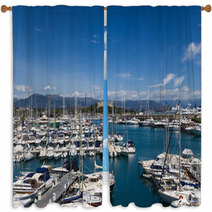 Antibes, France. Yachts In Port Vauban Window Curtains 67779271