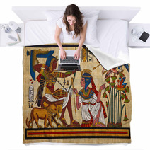 Antique Egyptian Papyrus And Hieroglyph Blankets 26376182