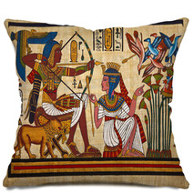 Antique Egyptian Papyrus And Hieroglyph Pillows 26376182