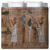 Antique Hieroglyphs On Egyptian Papyrus Bedding 139645913