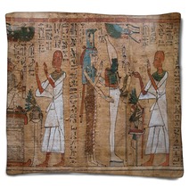 Antique Hieroglyphs On Egyptian Papyrus Blankets 139645913