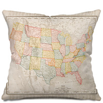 Antique Vintage Color Map United States Of America, USA Pillows 29035574