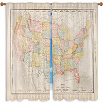Antique Vintage Color Map United States Of America, USA Window Curtains 29035574