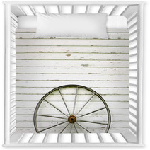 Antique Wooden Wagon Wheel On Rustic White Background Nursery Decor 67006686