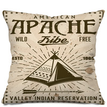 Apache Indian Tribe Reservation Vintage Poster Pillows 205776657