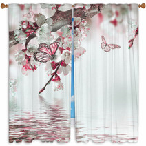 Apricot Flowers In Spring, Floral Background Window Curtains 66875278