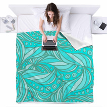 Aqua Turquoise Abstract Print Blankets 53356516