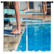 Aquatic Pool Divers Board Feet Closeup Abstract Window Curtains 143818334