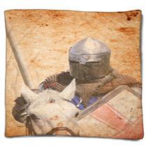 Armored Knight On Warhorse - Retro Postcard Blankets 65967622