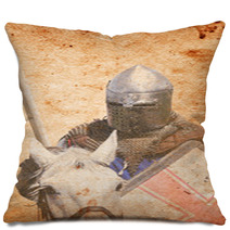 Armored Knight On Warhorse - Retro Postcard Pillows 65967622