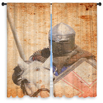 Armored Knight On Warhorse - Retro Postcard Window Curtains 65967622