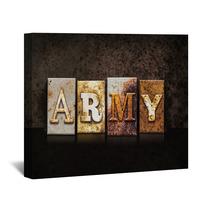 Army Letterpress Concept On Dark Background Wall Art 88416104