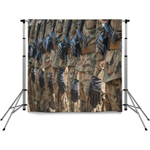 Army Parade Armed Soldiers In Camouflage Military Uniform Backdrops 83645913